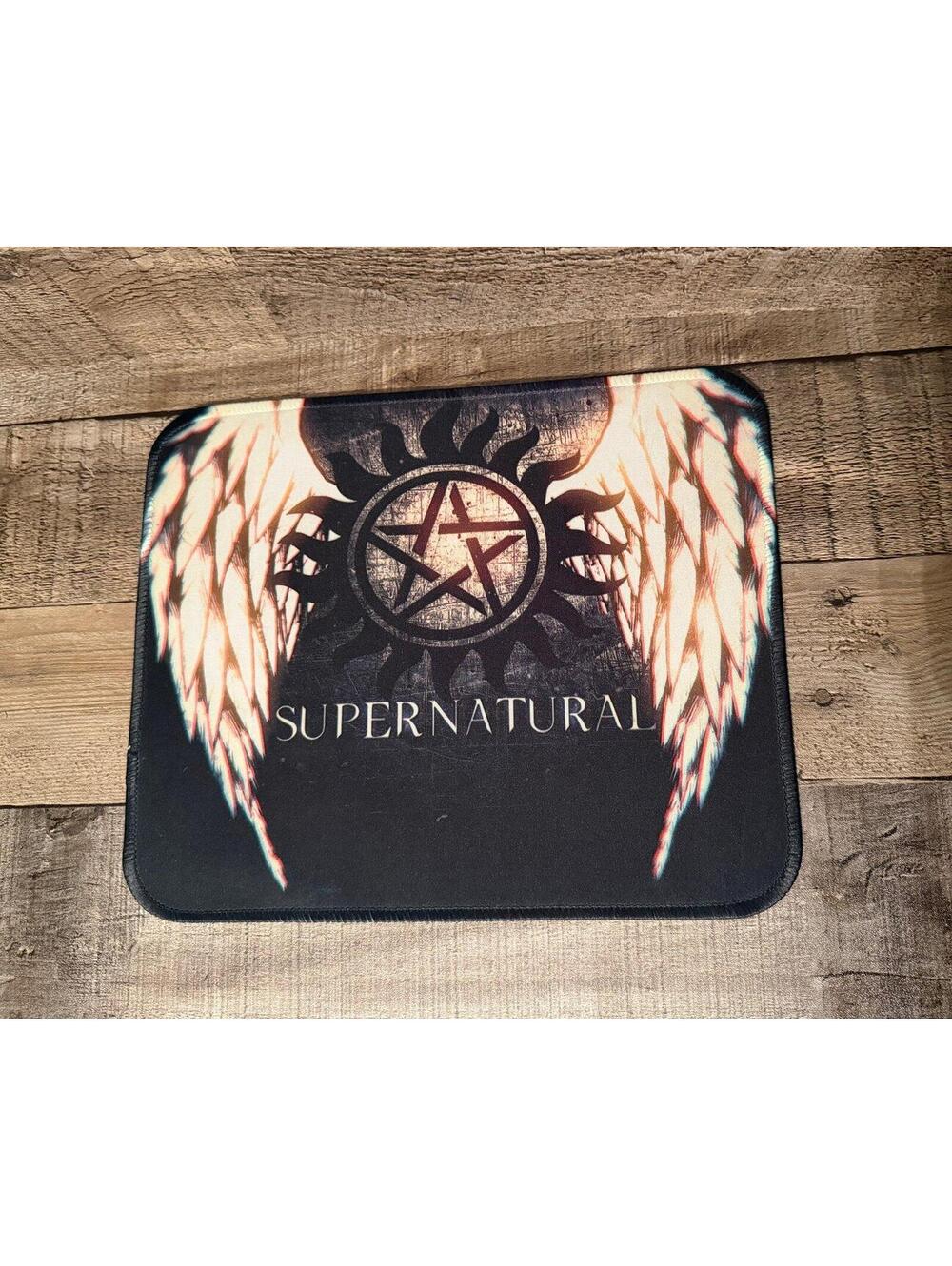 Supernatural Mouse Pad featuring angel wings & anti-possession symbol. 10x8